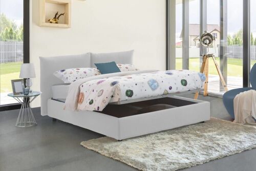 Lit double en tissu blanc 160x190 cm