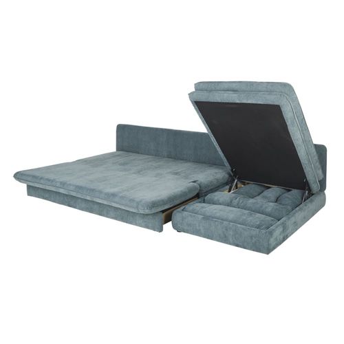 Canapé D'angle Convertible 3/4 Places En Tissu Recyclé Bleu Canard