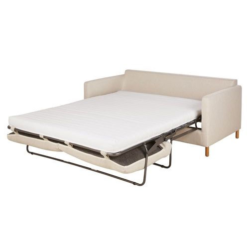 Canapé Convertible 3/4 Places En Textile Tramé Beige, Matelas 10 Cm