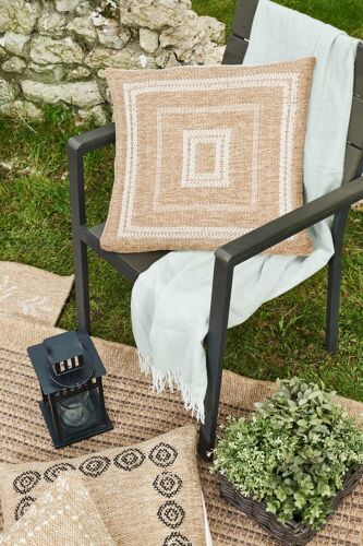 Housse De Coussin Aspect Jute Motif Carré Blanc 50x50