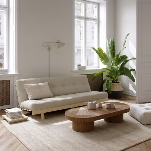 Canapé Convertible En Bois Naturel Et Tissu - Naturel