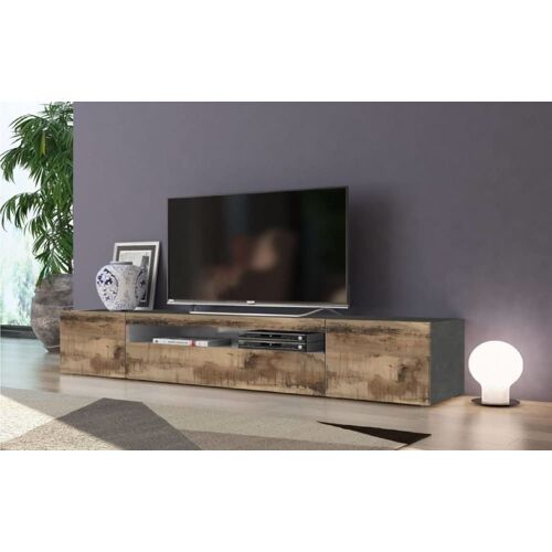 Meuble TV effet bois beige, ardoise 200x40 cm