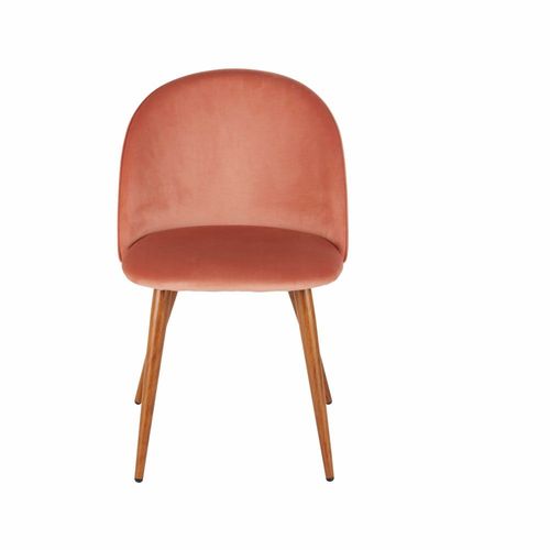 Chaise Vintage En Velours Recyclé Rose Et Acier Imitation Chêne Foncé