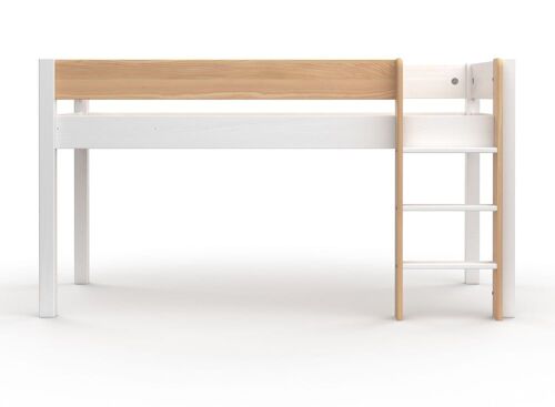 Lit mi-hauteur 90x190 en Pin massif Blanc et Bois