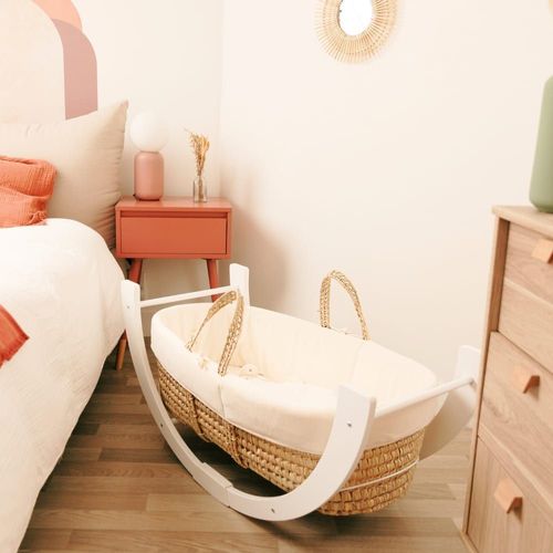 Couffin Avec Support Réversible Blanc, Habillage Coton Bio - Noisette