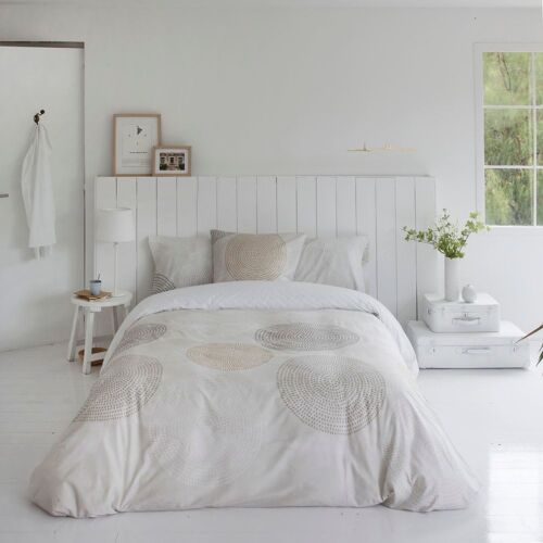 Housse De Couette Imprimé En Percale Coton Beige 260x240 Cm