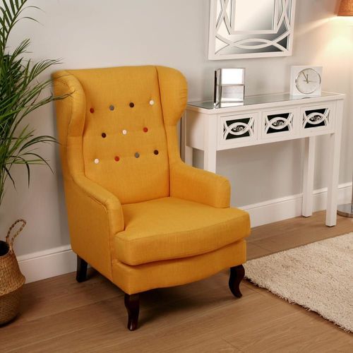 Fauteuil Recouvert De Coton Jaune Et De Bois