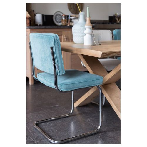 Chaise De Repas En Velours Côtelé Bleu