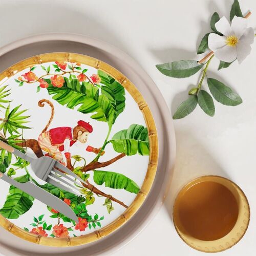 Petite Assiette En Mélamine Décorée Par Des Singes De Bali Ø 23 Cm