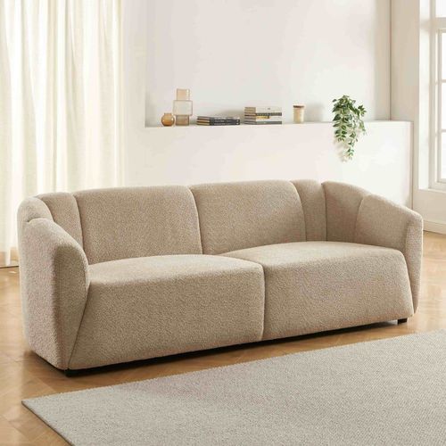 Canapé Droit En Tissu Bouclette 3 Places Beige