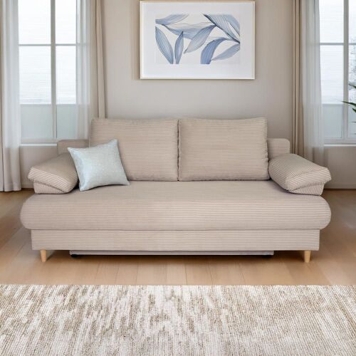 Canapé Droit Convertible 3 Places En Velours Taupe