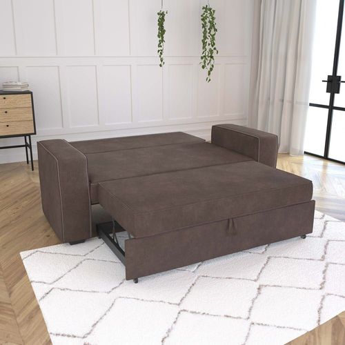 Canapé Droit Convertible 3 Places En Tissu Marron
