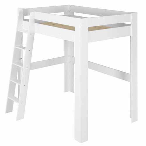 Lit mezzanine bois massif blanc 90x190 cm
