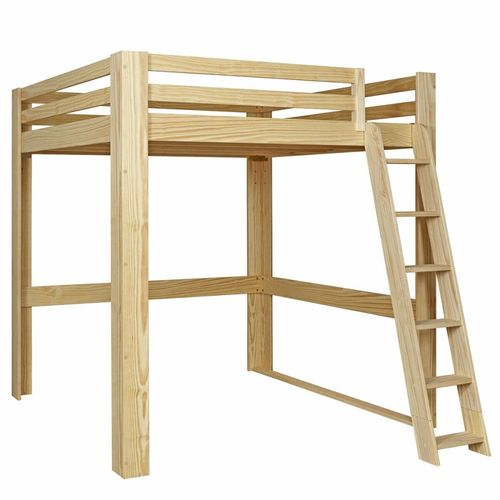 Lit Mezzanine 2 Places Bois Massif 200x200 Cm