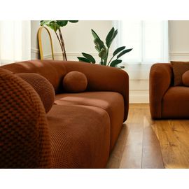 Canapé Droit 2 Places En Velours Texturé Terracotta