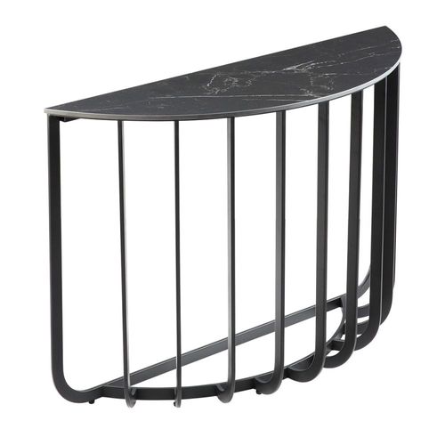 Console Demi-Lune Plateau Céramique Marbré Cadre Métal Gris Anthracit