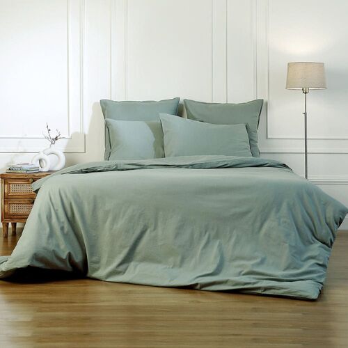 Drap Housse Coton Lavé Céladon 90x200x30