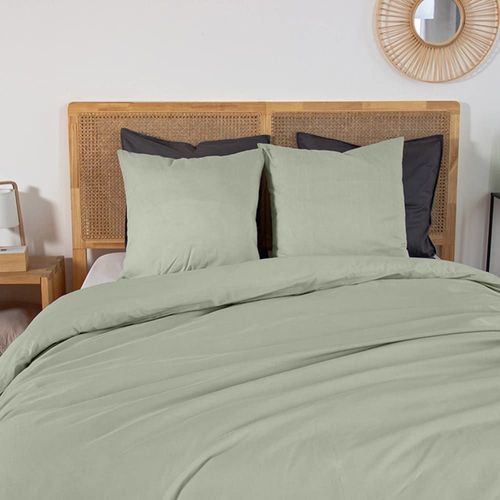 Parure De Lit Percale De Coton Sauge 2 Places 240 X 220 Cm