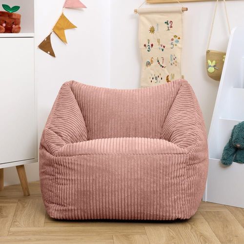 Pouf Fauteuil Enfant Velours Côtelé Rose Aube