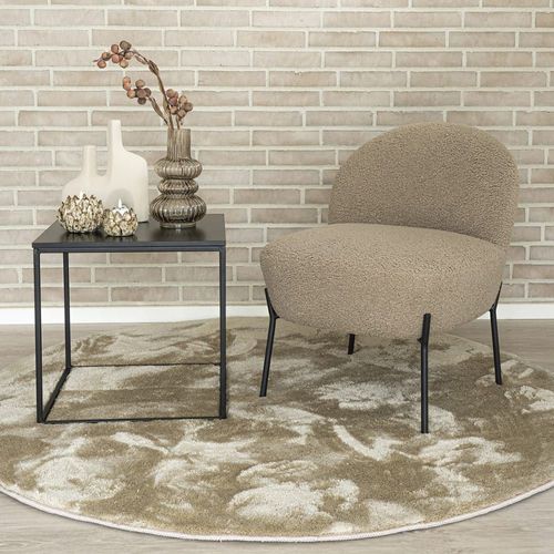 Fauteuil Imitation Laine Beige Piétement Acier Noir