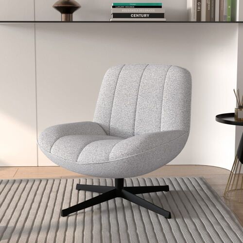 Fauteuil pivotant en tissu bouclé gris chiné