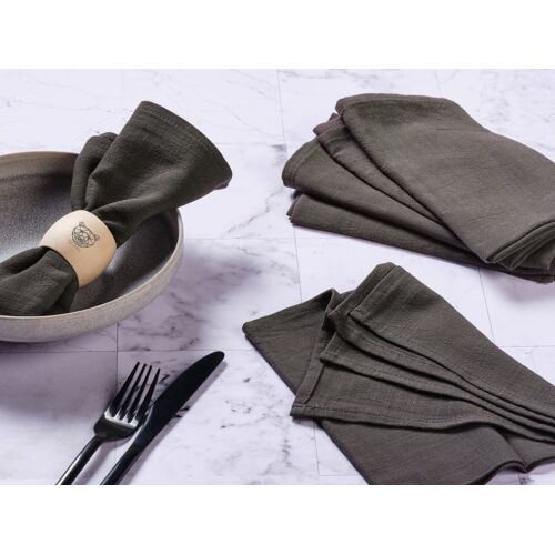 Serviette De Table - 6 Pièces - Lin Et Coton Gris Anthracite