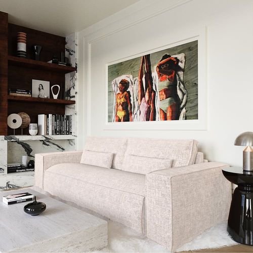 Canapé Convertible Express 4 Places Velours Gaufré Crème