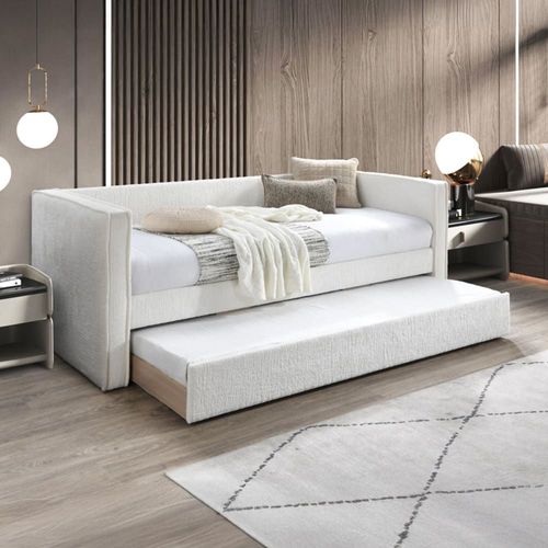 Lit Gigogne En Tissu Beige 90x190 Cm