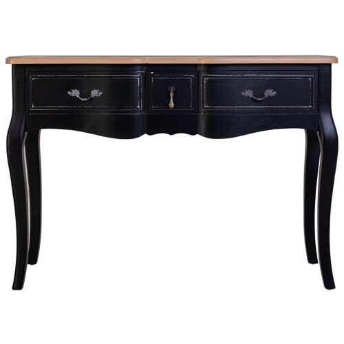 Console en bois laqué noir vieilli avec 3 tiroirs 115x50x80h cm