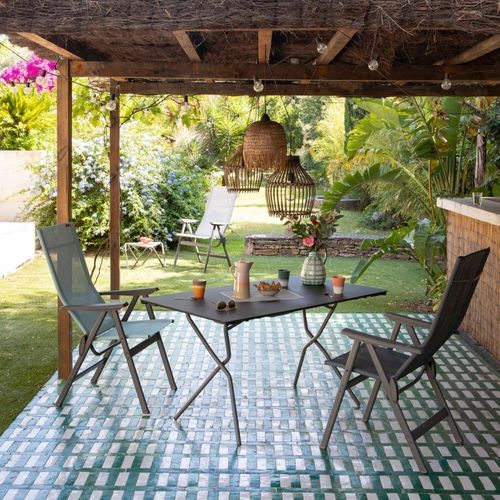 Fauteuil Pliant Dossier Haut En Acier Gris L64xl62xh117