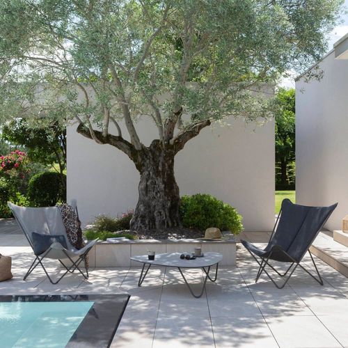 Fauteuil Papillon Matelassé Grande Largeur En Acier Beige L83xl91xh87