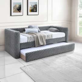 Lit Gigogne Tissu Gris 90x190 Cm