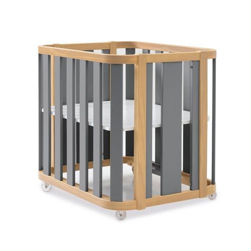 Berceau Bois/Gris 55x70 Cm Avec Matelas Et Textile Vert-Menthe