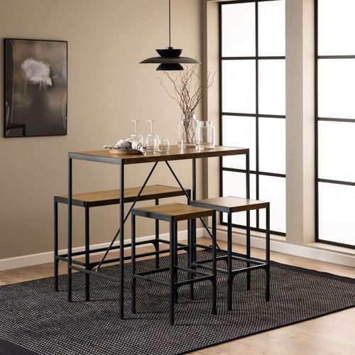 Ensemble Table De Bar 4 Personnes Bois Et Métal H105cm - Bois Clair
