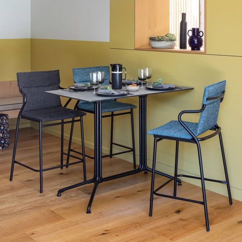 Fauteuil De Repas Matelassé Mi-Haut En Acier Gris L52xl58xh100