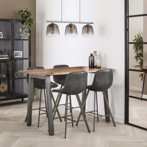 Table haute bord naturel en acacia massif pieds métal noir L147cm