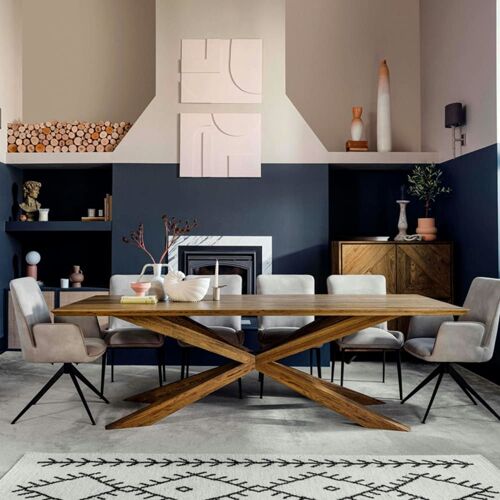 Table à manger design 220 cm en chêne pied mikado
