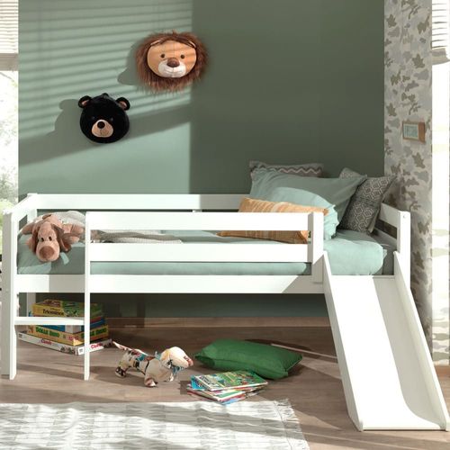 Lit Enfant Surélevé Avec Toboggan En Bois 90x200cm - Blanc