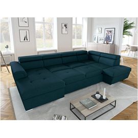 Canapé D'angle Droit Panoramique En Tissu Bleu
