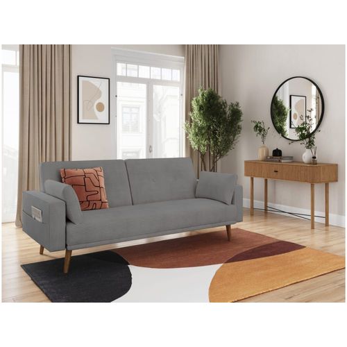 Canapé Droit Scandinave Convertible 3 Places En Velours Côtelé Gris