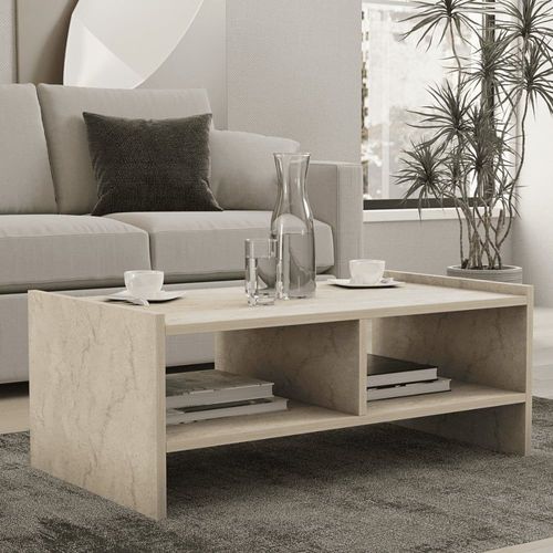 Table Basse 2 Niches Ouvertes Décor Travertin L90 Cm