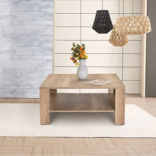 Table Basse 1 Étagère L90 Cm - Effet Noyer Clair