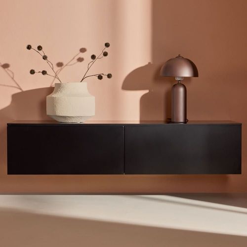 Meuble Tv Suspendu 2 Tiroirs En Bois L160cm - Noir