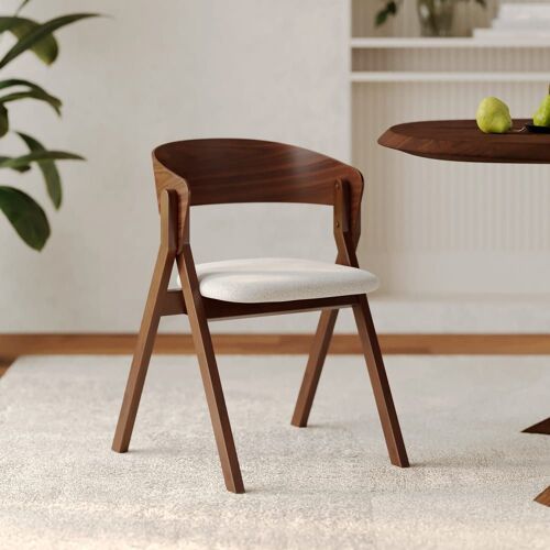 Chaise en bois d'hévéa et tissu gris clair