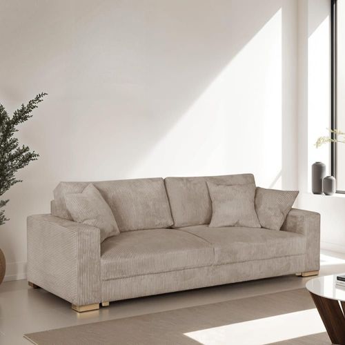 Canapé Convertible 3 Places En Velours Côtelé Taupe