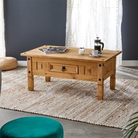 Table Basse 1 Tiroir En Bois Massif, Coloris Naturel