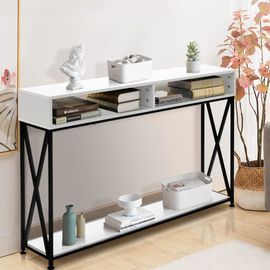 Table Console Blanche De Style Industriel 120x23x79 Cm