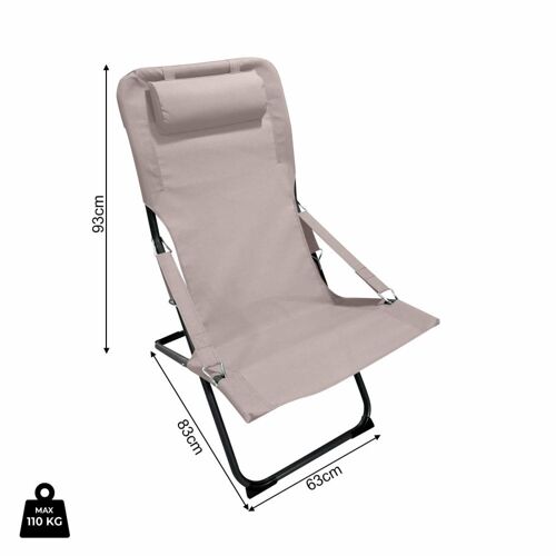 Chaise Longue Pliante En Acier Et Polyester, Beige Et Gris