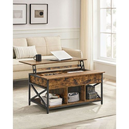 Table Basse Avec Plateau Relevable Et Rangements - L100 Cm - Marron