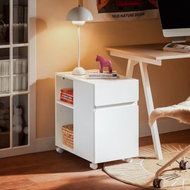 Caisson De Bureau À Roulettes Effet Bois Blanc Avec Tiroir Et Portes